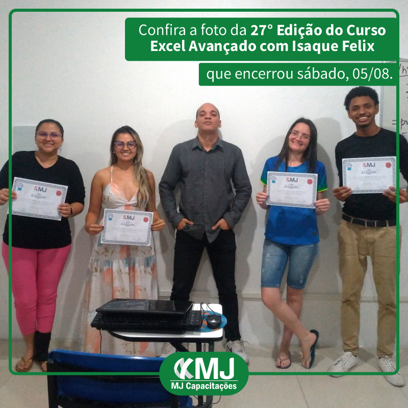 Foto da vigésima sétima edição do Curso Excel Avançado com Isaque Felix