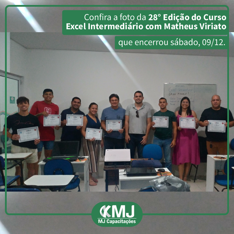 Foto da 28ª edição do Curso Excel Intermediário com Matheus Viriato